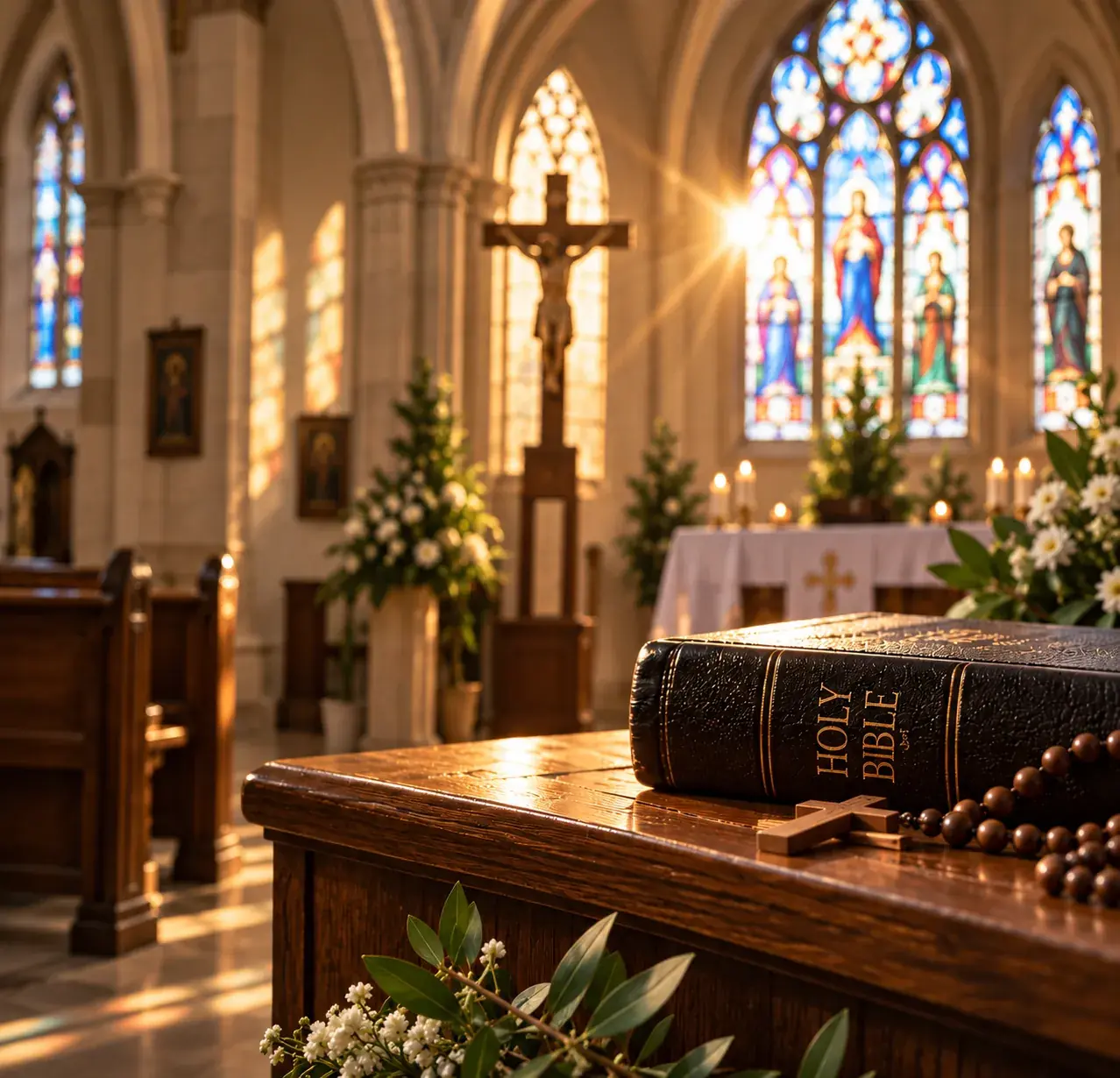 Church Interior with Holy Bible
